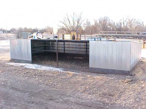 11’6” Calf shed – 4’ tall in the front 11’6” x 24’ cow shed – 6’ tall in to 3’ tall in the back front to 5’ tall on back wall